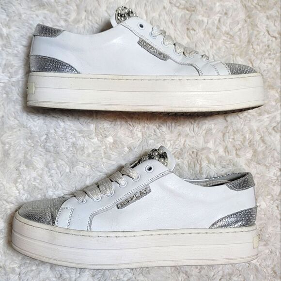 Replay White & Silver Platform Embroidered Heart Sneakers RZ860003L - Picture 6 of 11